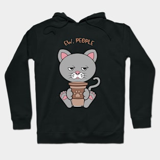 Ew people, cute cat drinking coffee Hoodie